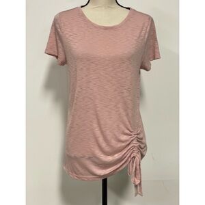 INC International Concepts Ruched Side Short Sleeve T-Shirt Pink Size M